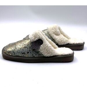 Ariat Womens Metallic Snakeskin Faux Shearling Lined Slippes Gold Silver Size 11
